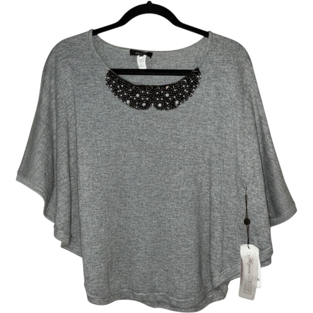 Kerisma Nala Top Women ML Grey Angora Blend Embellished Pearl Collar Dolman Knit